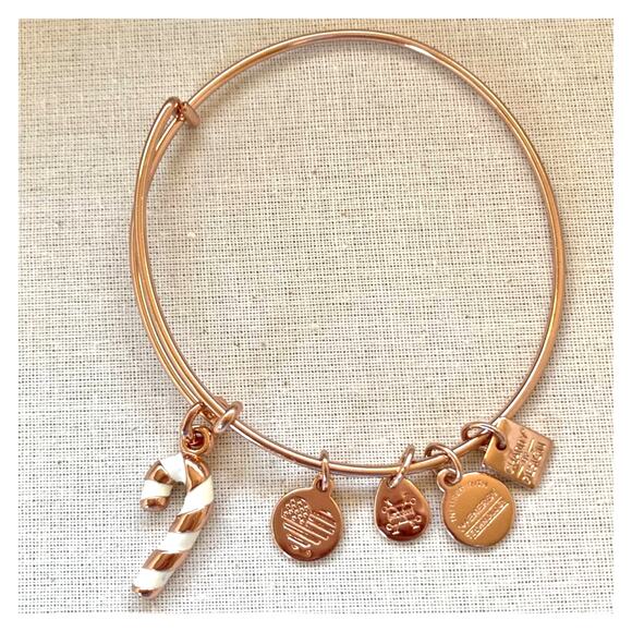 Alex and Ani Christmas Candy Cane Rose Gold Tone Bracelet - Picture 1 of 3